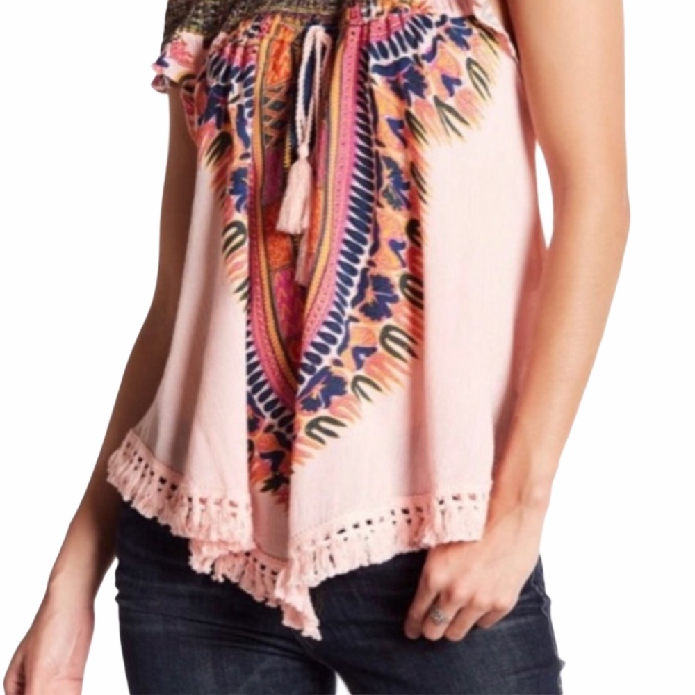 new Meghan LA  ꕥ Kingston Print Fringe Top ꕥ Pink - Picture 4 of 13